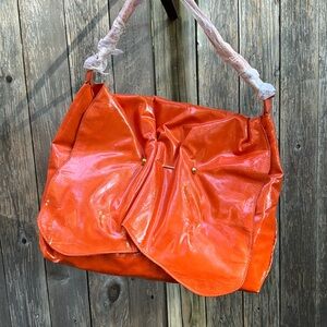 Chi bright orange patent leather handbag - perfect for Fall fun or Halloween